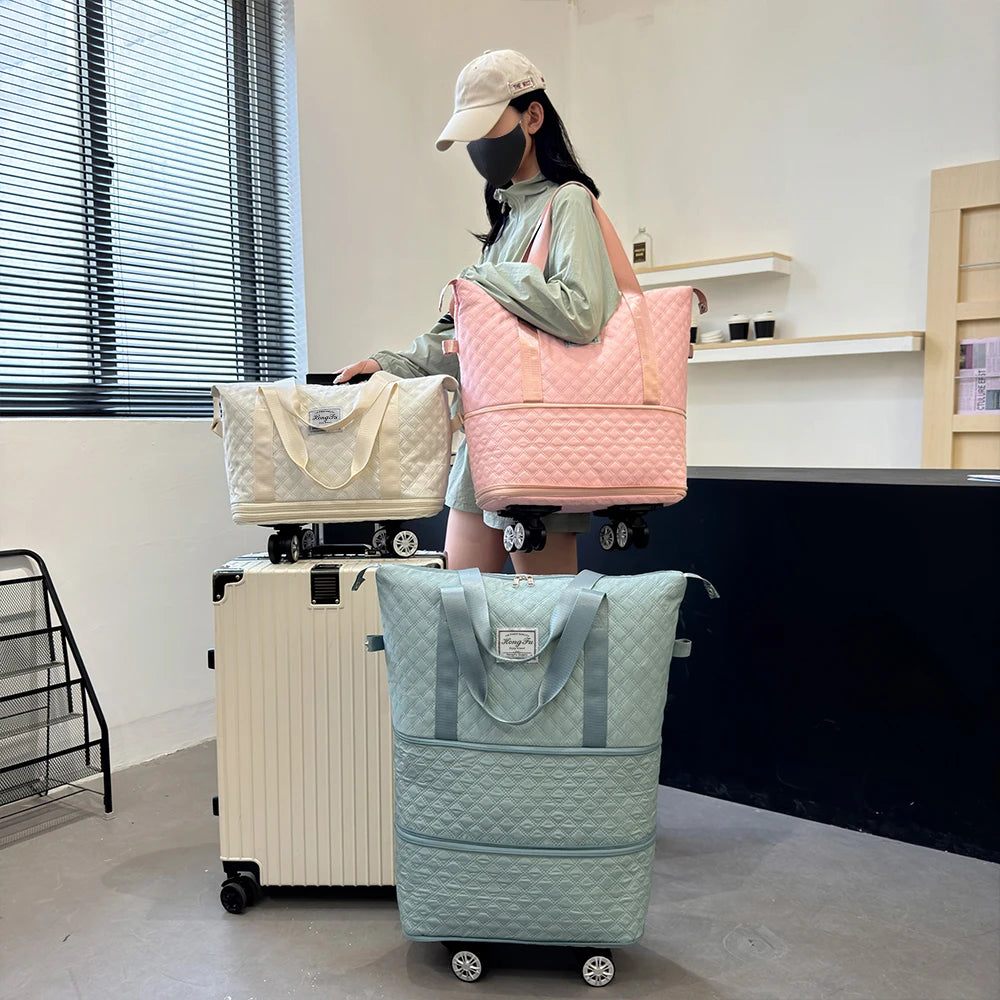 Large Capacity Nylon Gym Travel Bag Fashionable Expandable & Foldable with Quilted Waterproof Shoe Compartment Luggage