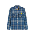 Premium Quality Blue Plaid Flannel Pocket Shirt with Corduroy Collar Cuffs 100% Cotton Long Clothing