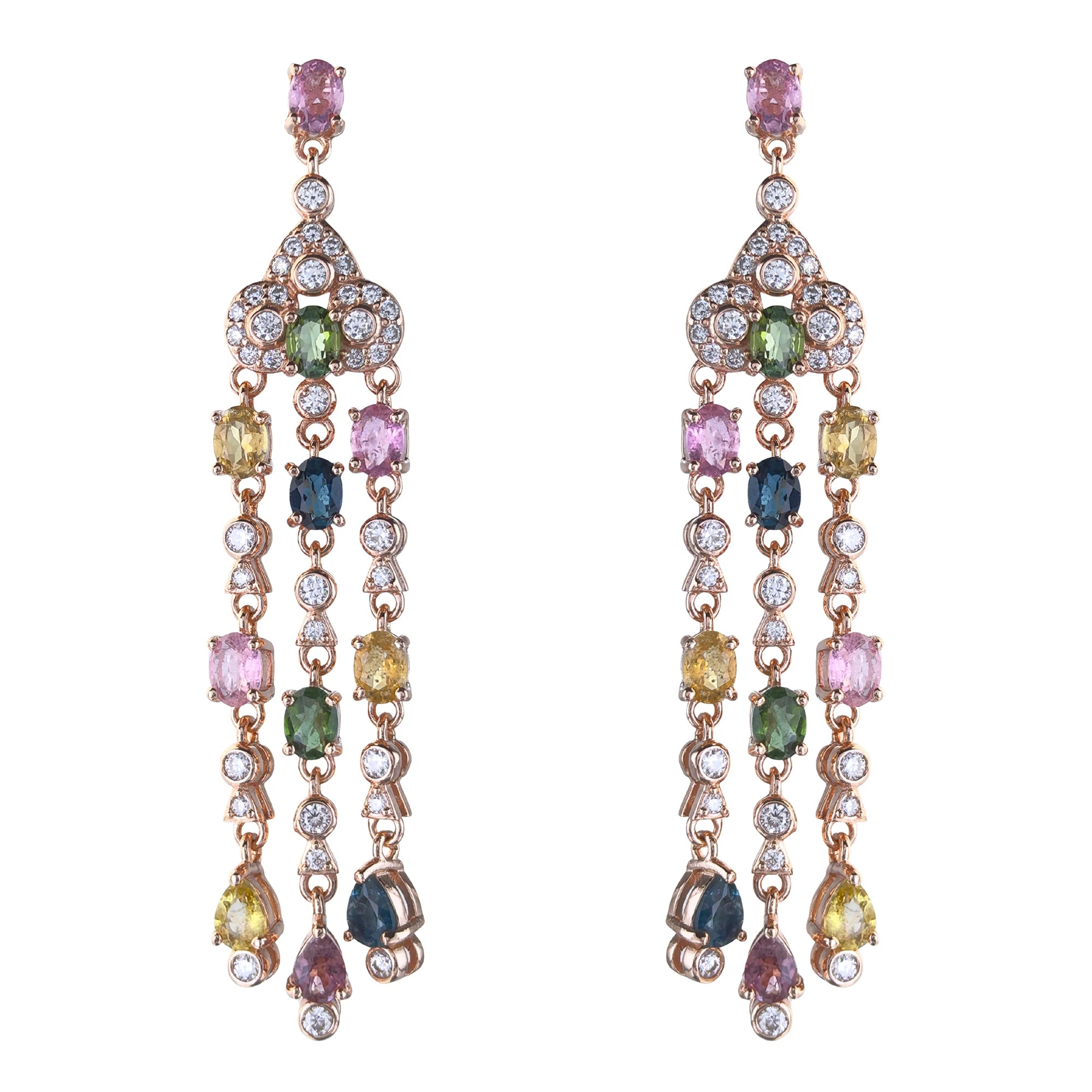 Factory Wholesale Rose Gold Plated 925 Sterling Silver Natural Tourmaline Drop Earrings for Women Gift Party Wear