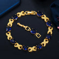 Classic Oval Cut Dark Blue Cubic Zirconia Stone Yellow Gold Bracelet Bangle for Women Fashion Hip Hop CZ Jewelry Gift