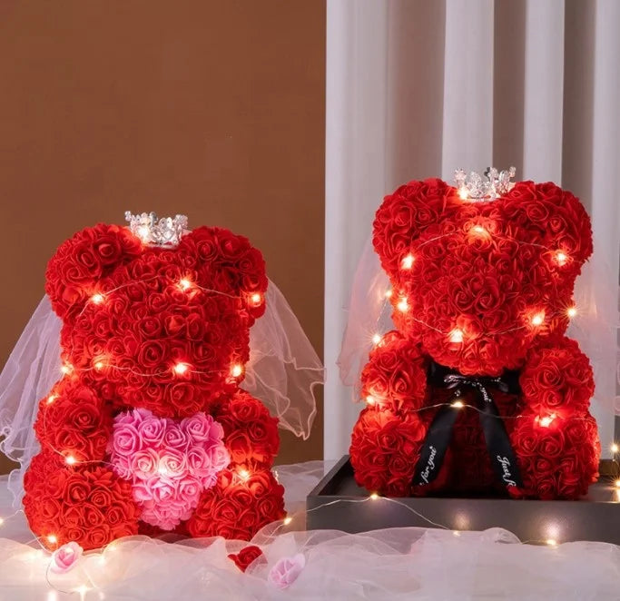 AYOYO OEM Rose Bear Gift Box Simulated Rose Bear Gifts for Mothers Day 2025