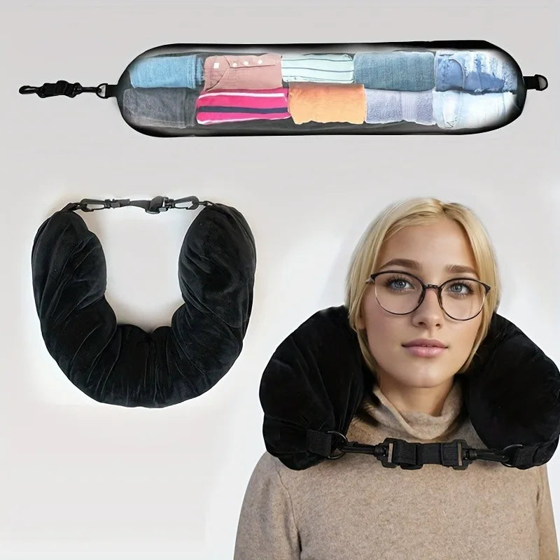Travel Neck Pillow Self-filling Travel Pillow Portable Stuffable Neck Pillow for Travel with Refillable Support Cushion for Car