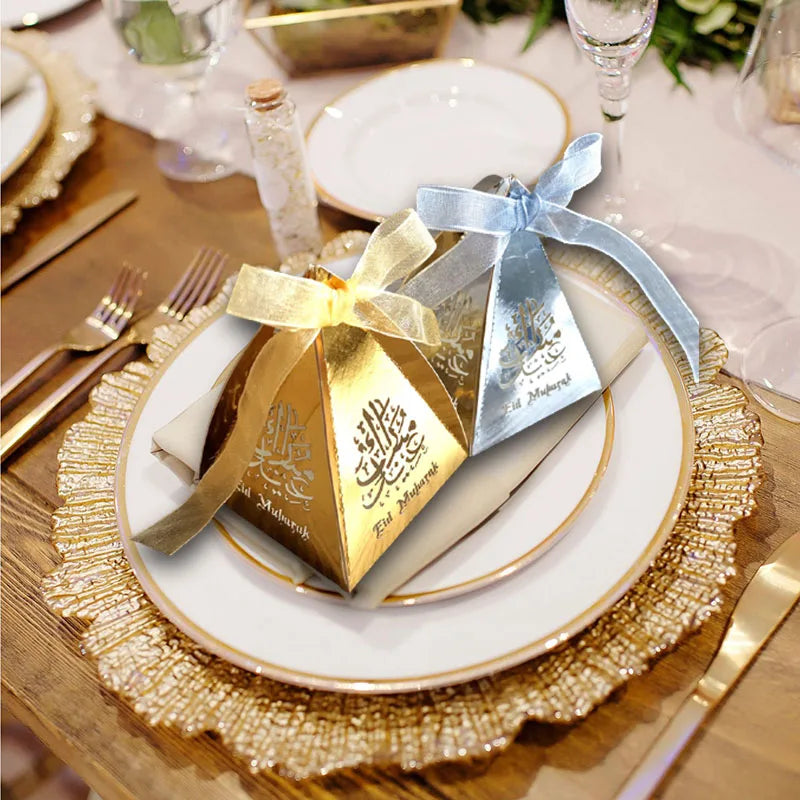 Eid Mubarak Pyramid Favors Candy Boxes Ramadan Kareem Gift Boxes Islamic Muslim Festival Supplies Al-Fitr Eid Party Decor XJ0284