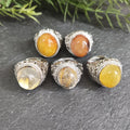 Vintage Oval Shape Stone Silver Plated Chunky Rutilated Quartz Ring Classical Golden Hair Crystal Ring for Men Women Jewelry