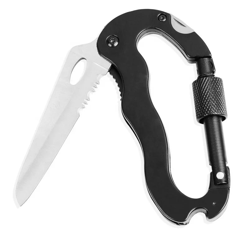 Factory Wholesale 5 In1 Multifunction Outdoor Sports Aluminum Hiking Carabiner Hooks
