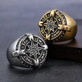 Stainless Steel Vintage Scandinavia Viking Compass Crystal Zircons Ring Retro Punk Biker Pirate Compass Polaris Star Ring Man