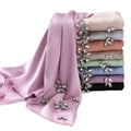 New High-density Pearl Chiffon Headscarf Handmade With Diamond Inlaid Long Shawl Malay Gauze Scarf Female Hijab