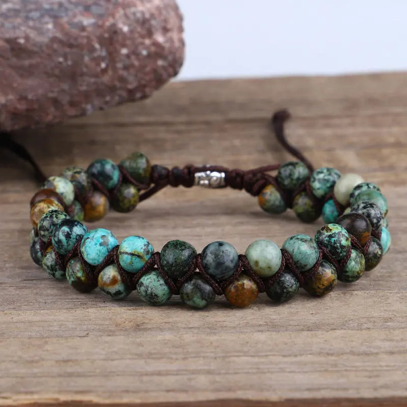 African Turquoise Bracelet for Women Men Natural Gemstone Bracelet-Yoga Meditation Spiritual Protection Healing Stone Bracelet