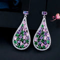 Multi Shape Colorful Cubic Zirconia Stone Round Drop Dangle Earrings for Women Luxury CZ Engagement Party Event Jewelry Gift