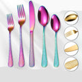 Snake Skin Handle Golden Flatware Set Knife Fork Set 5Pcs Stainless Steel Gold Cutlery Set for Wedding