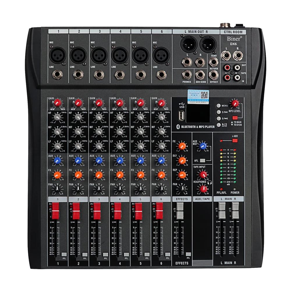 OEM DX6 Profesional 6 Channel  Mixing Console 48V USB Audio Mixer for DJ Karaoke