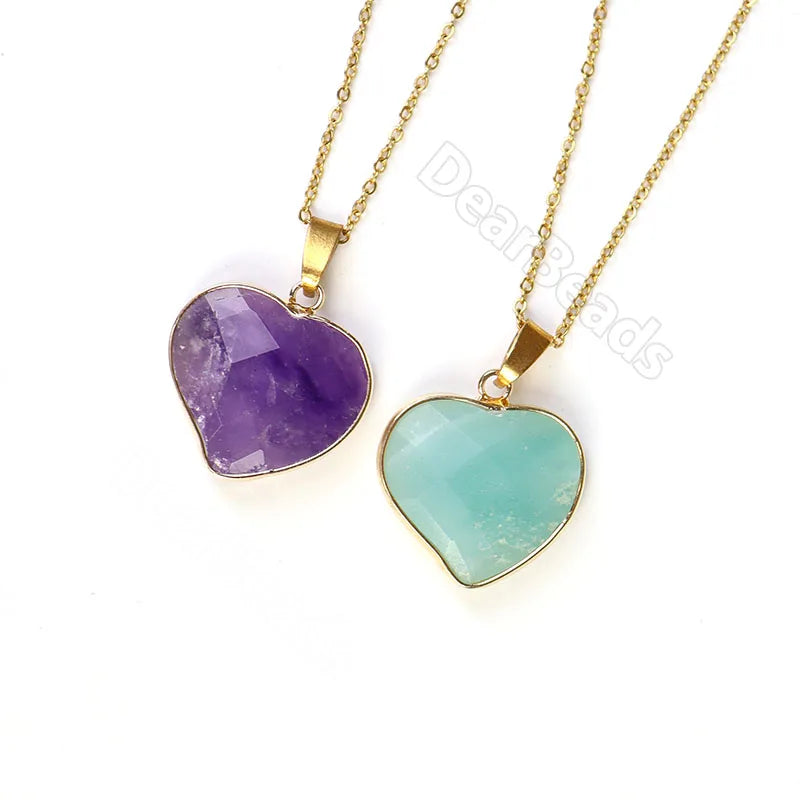 Natural Heart Shaped Crystals Pendant Faceted Heart Stone Gemstone Pendants for NECKLACES Jewelry Making