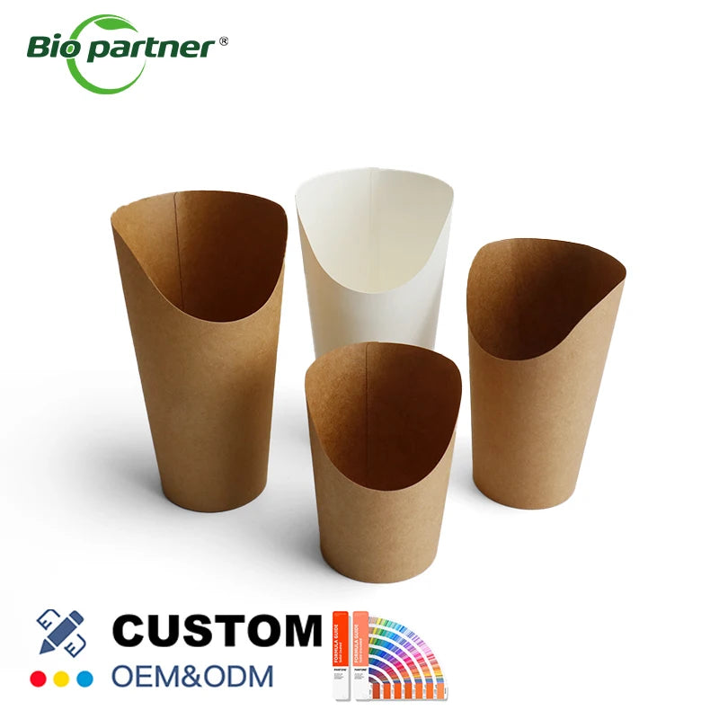 Disposable Kraft French Fries Food Cup Waffle Popcorn Ice Cream Takeaway Box Type Folders for Potato Chips