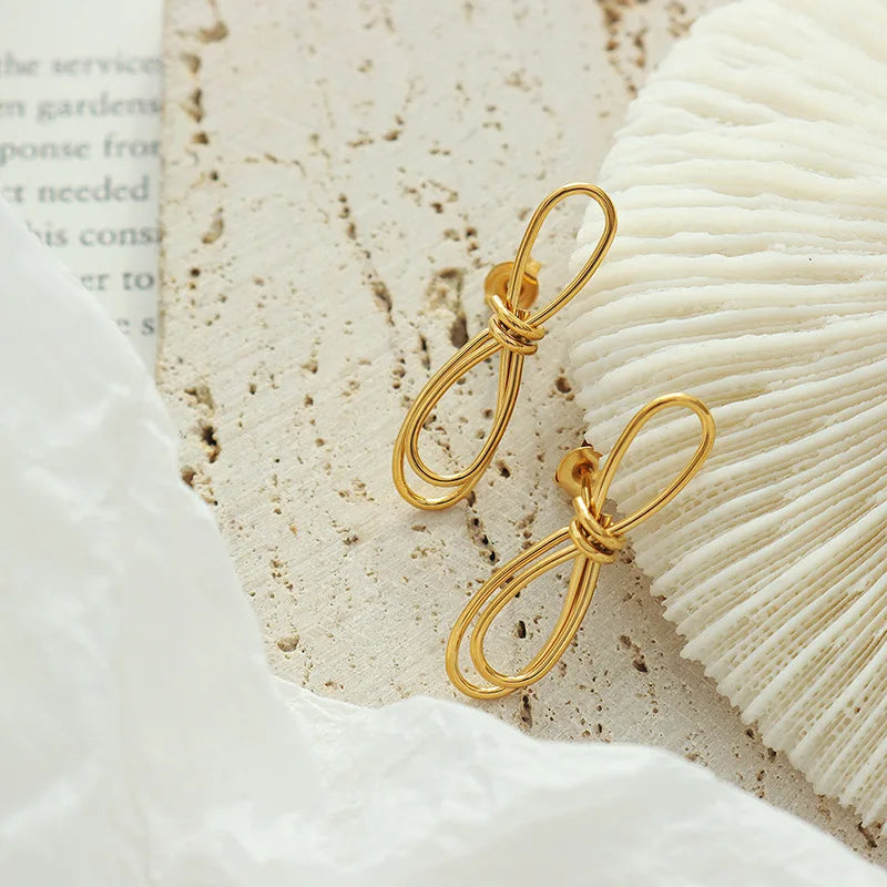 INS Simple Stainless Steel 18K Gold Plated Hollow Bowknot Earrings Hypoallergenic Infinity Stud Earring Jewelry Cute Earrings