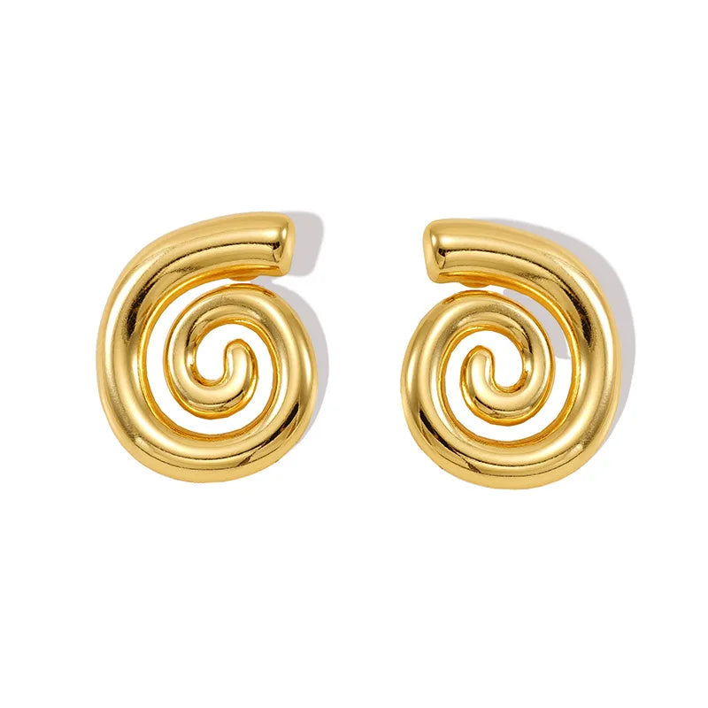 YF3770 Minimalist Stainless Steel Waterproof Jewelry 18k Gold Plated Rotating Pattern Threaded Splicing Color Design Earrings