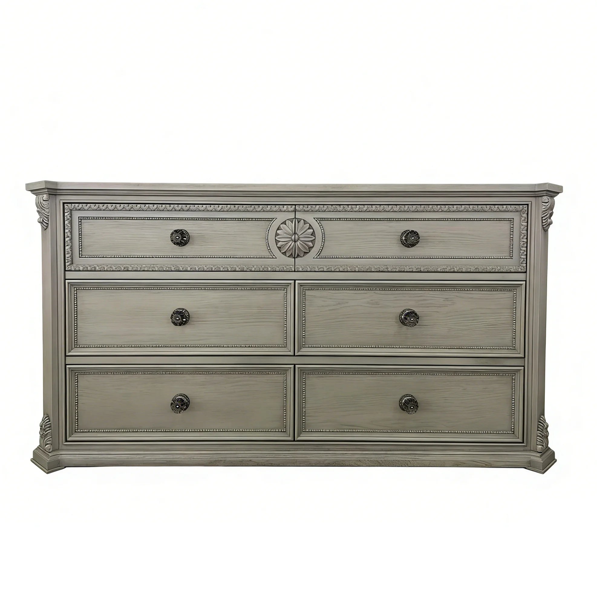French Light Luxury Traditional Solid Wood Carved 6-Dresser for Living Room