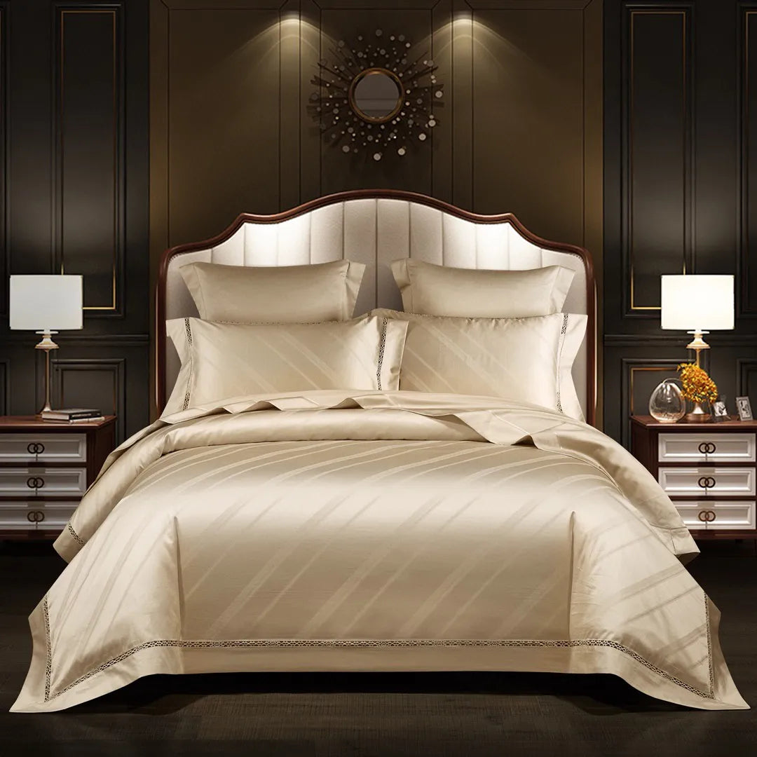 Satin 100%cotton Double Size Gold Bed Sheet king Size Adult Jacquard Quilt Cover Bedding Sets Supplier