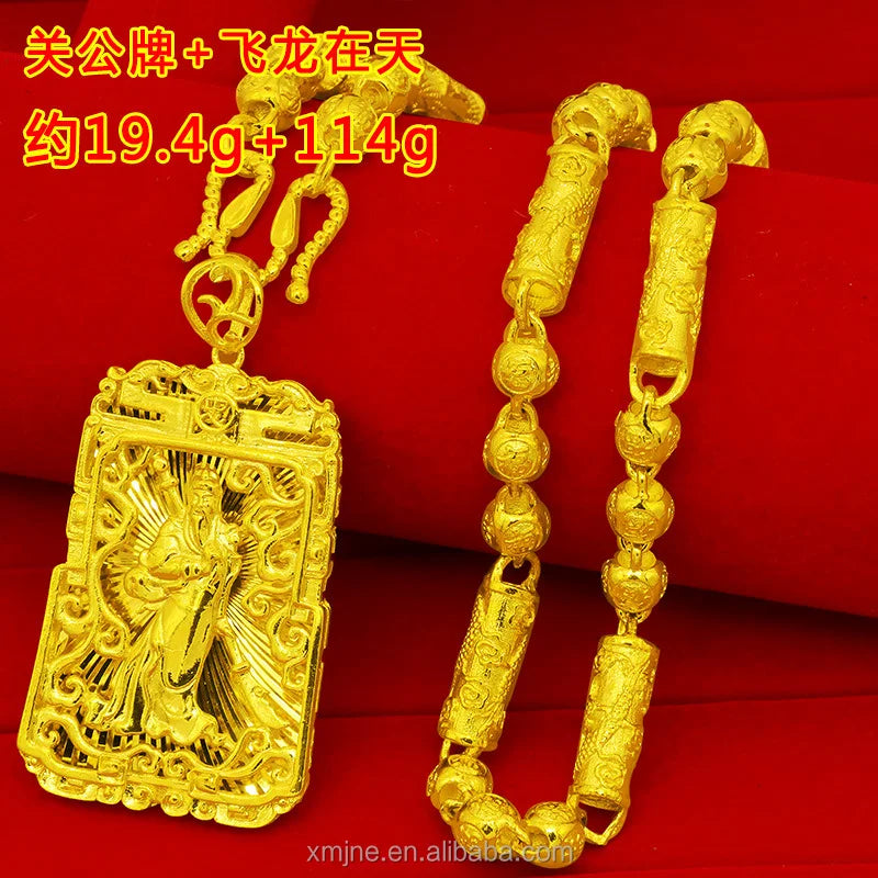 Sand Gold Necklace Men's Long-Lasting Big Gold Chain Plated  Pendant 18K  24K Gold Plated Jewelry Thailand
