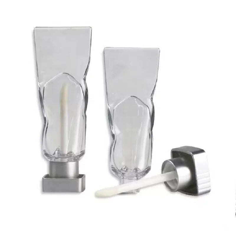 Unique Design 4ML Lip Gloss Tubes Transparent Ice Block Shape Liptint Bottle Matte Silver Top Empty Lipgloss Containers Packing