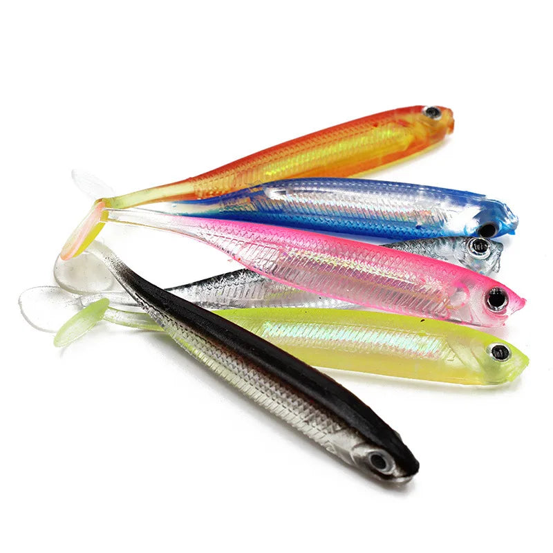 T-tail Soft Fishing Lures 70mm 2.2g PVC Soft Lure Colorful Tube Fish Lure Lift Like Skin Swim Bait Minnow Isca Fishing Bait
