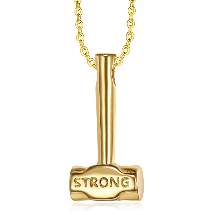 Twinkle Hammer Fitness Pendant Chain Rock Gold Stainless Steel Jewelry Strong Letter Chain for Man Sport Pendant Charm