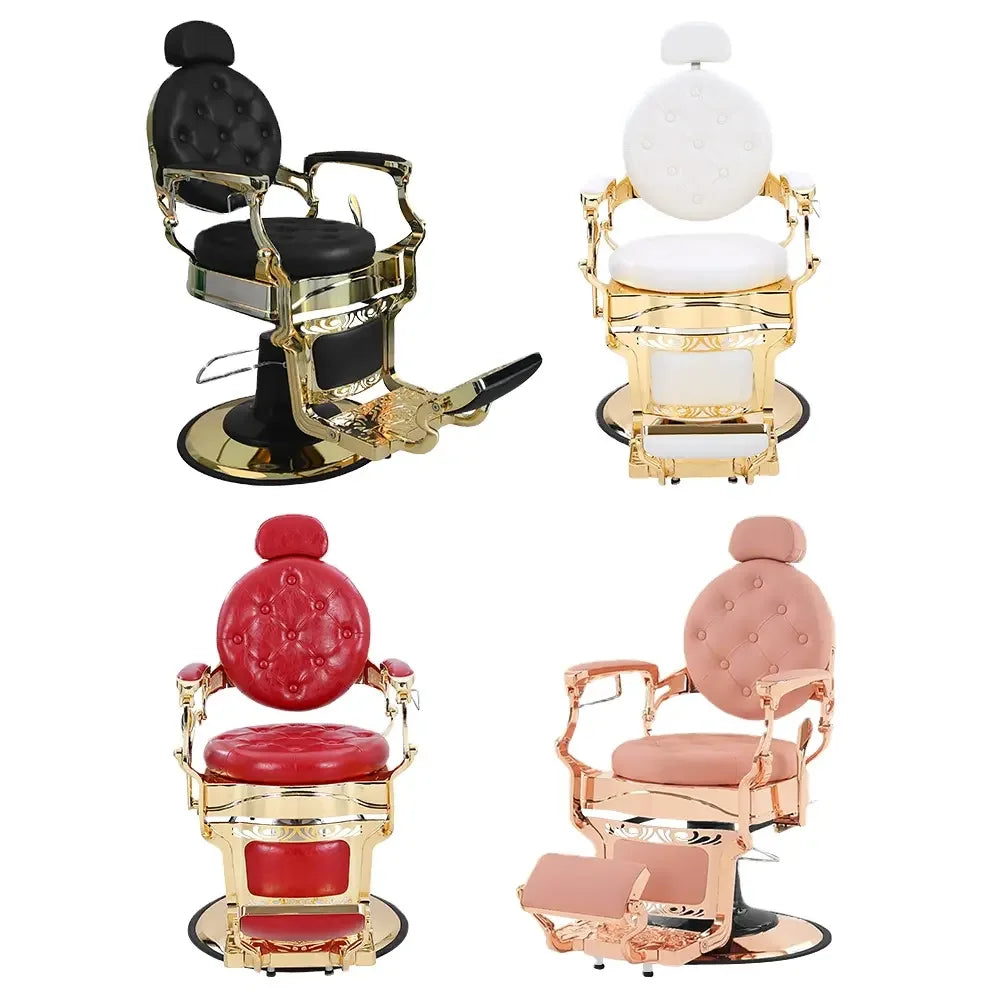 Classic Portable Barber Hair Beauty Salon Chairs Custom Professional Antique Luxury Gold Frame Vintage Barber Chair for Man