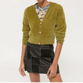 Women Polyester Chenill V-neck Crop Top Knitted Cardigan Sweaters Para Mujer