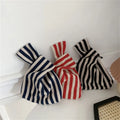Women's Chic Designer Stripe Handbag Small Japanese Wrist Knot Bag with Open Closure Fashionable Canvas Handbag