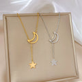 Trendy Minimalist 18k Gold Plated Hollow Moon Necklace Stainless Steel Moon Star Necklace for Women Girls Jewelry
