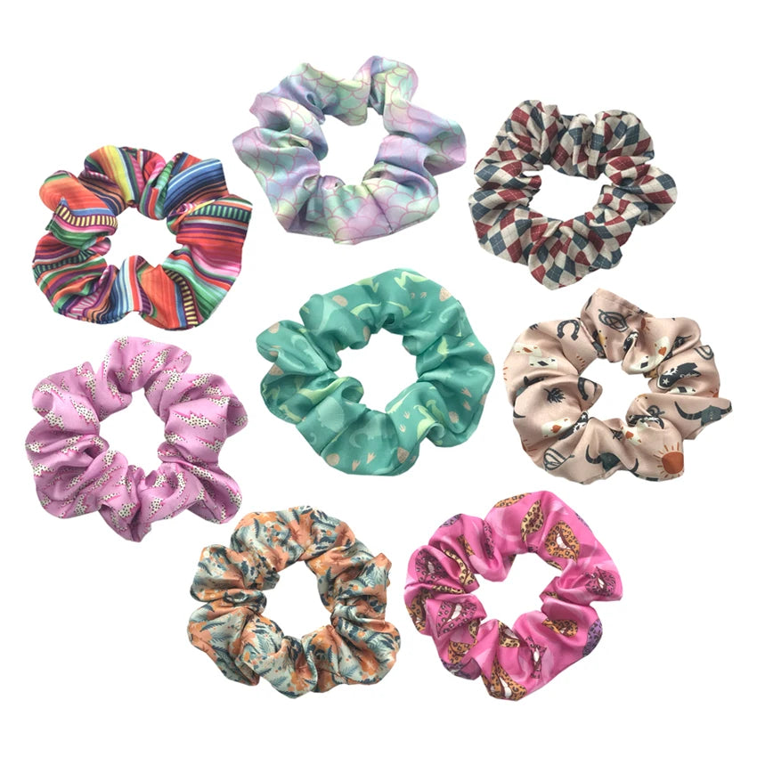 100Pcs Unicorn Dinosaur Design Hair Scrunchies Girls Flower Fish Scale Hair Band Headwear Ponytail Holder Hair Accessories