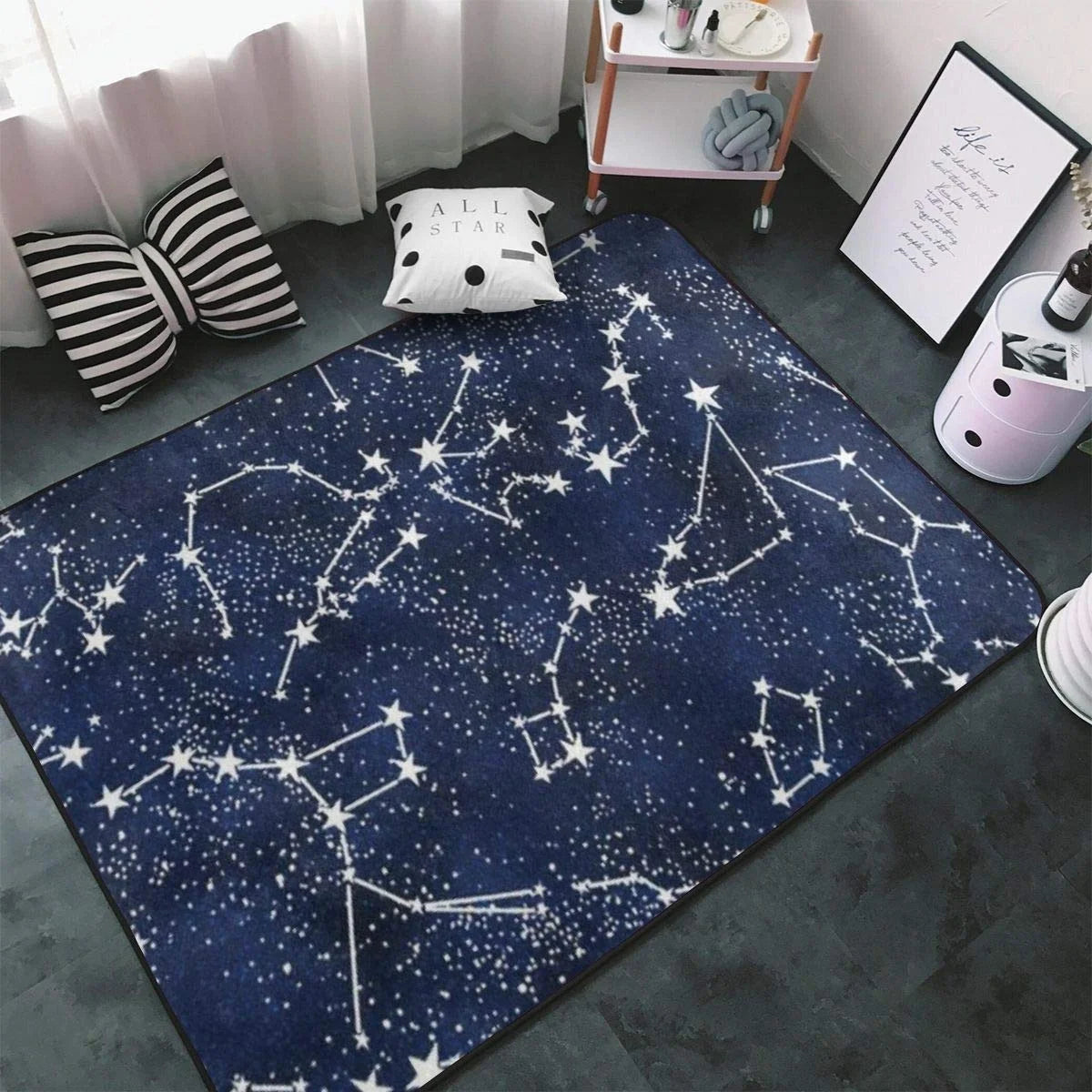 Luminous Area Rug Glow in the Dark Floor Mats Soft Children Play Mat Non-Slip Living Room Rug Star 3D Print Carpet