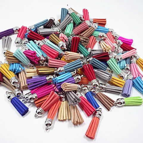 Wholesale Bulk Stock Colored Korea Suede Keyring Key Chain DIY Tassel Cellphone Strap Jewelry Charms Leather Tassels Accessories