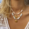 Rice Bead Chain 18K Gold Shell Sun Starfish Summer Beach Necklace  Pendant Irregular Mother of Pearl Necklaces