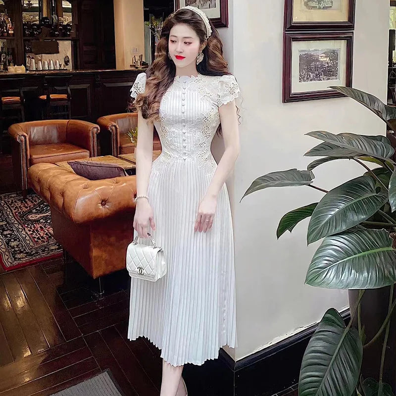 Wholesale 2026 Summer New Ladies Lace Embroidery Temperament Waist Wrapped Women's Dress