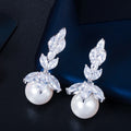 Wholesale Top Quality Bling Marquise Cut Cubic Zirconia Stone Big Wedding Party White Pearl Drop Earrings Jewelry for Women