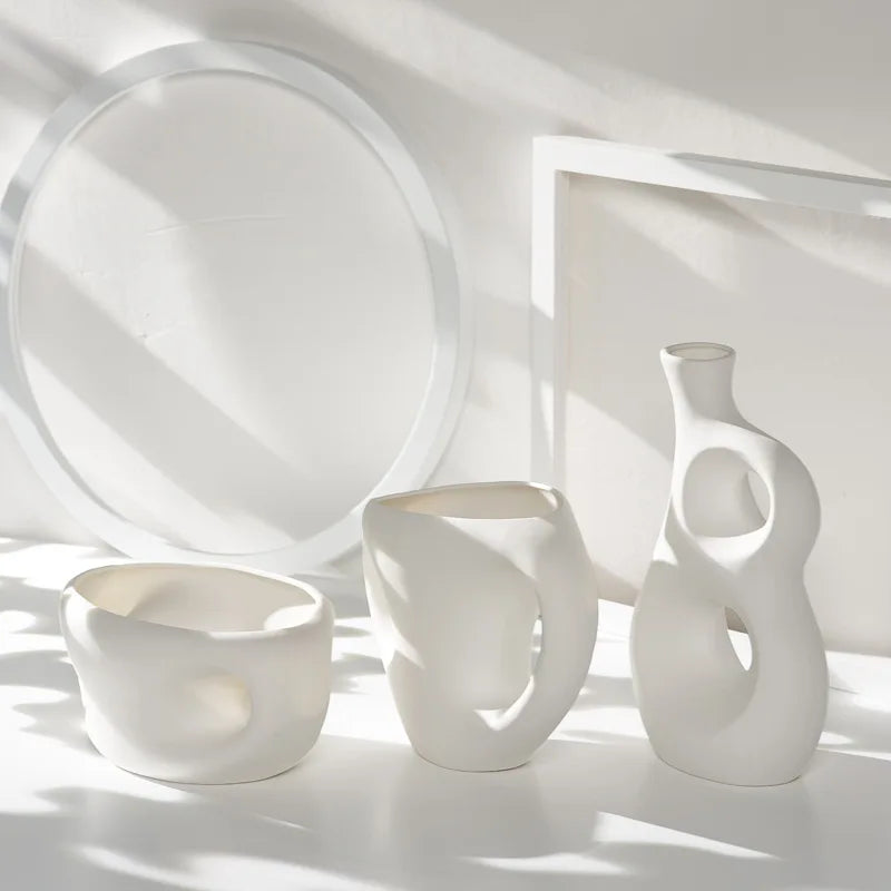 Contemporary Nordic Style Handmade White Ceramic Tabletop Vase Small Home Decor