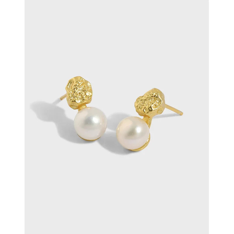 925 Sterling Silver Fresh Water Pearl Earrings Irregular 18K Gold Plated Stud Earrings Christmas Gift Earrings Women