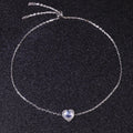U48A Abiding Romantic Heart Charm Bracelet Cz Halo Round Milky Blue Moonstone 925 Sterling Silver Heart Girls Anklets Bracelet