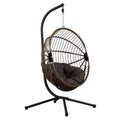 Indoor Outdoor Egg Swing With Stand Oversized Cocoon-Shaped Rope Woven Hanging Chair Cushion Safety Strap Patio Wicker