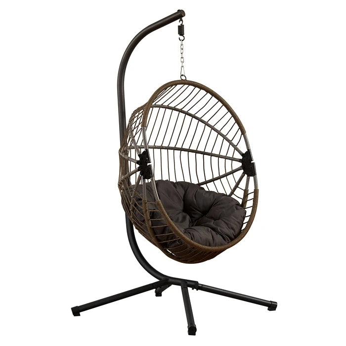 Indoor Outdoor Egg Swing With Stand Oversized Cocoon-Shaped Rope Woven Hanging Chair Cushion Safety Strap Patio Wicker