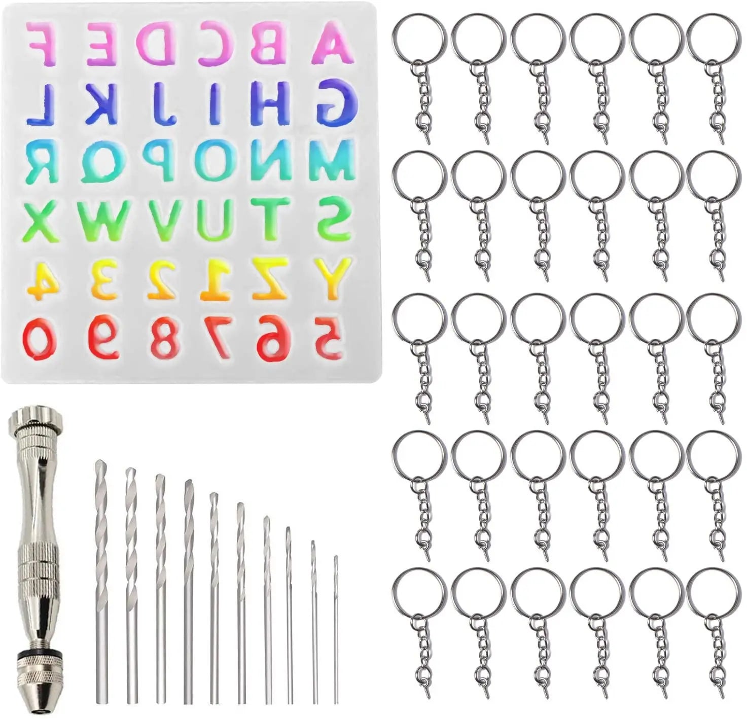 Alphabet Epoxy Resin Molds Keychain Making Kit Letter Number Silicone Molds DIY Resin Casting and Accessories Tool Set