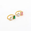 Fenny Jewelry 18K Gold Plated Wholesale No Fall Double Irregular Big Colorful Zirconia Stainless Steel Finger Ring Trend for Wom