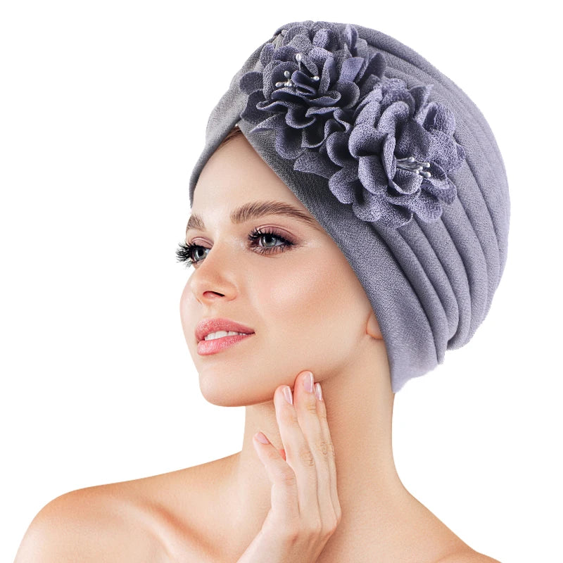 Wholesale Custom Logo 3D Flower Chemo Turban Autumn Bonnet Chemotherapy Cap Sleep Wear Twist Turban Hair Accessories for Women