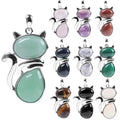 CSJA Fashion Jewelry Pendant Natural Reiki Healing Stone Amethyst Rose Quartz Animal Cat Crystal Pendants Charm for Women F072