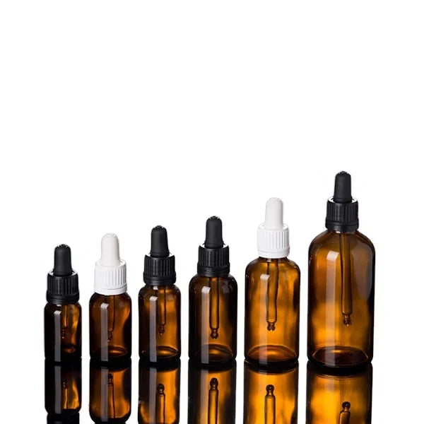 Wholesale High Grade Amber Clear Round Empty Essential Oil Amber Glass Dropper Bottle