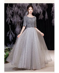 Women Half Sleeves Sequins Sparkly Elegant Royal Blue Black Colorful Prom Bridesmaid Dress Tulle Evening Dresses