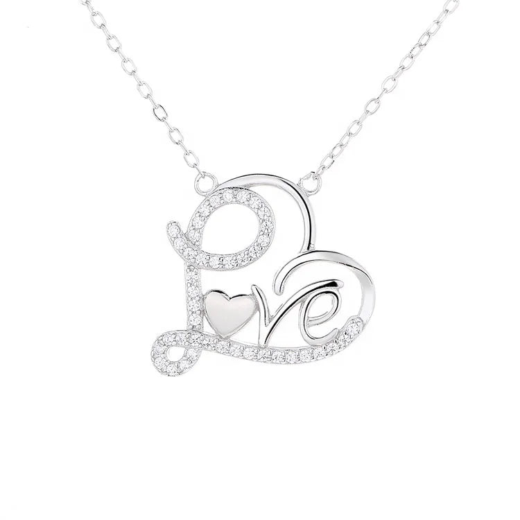 Romantic Heart Jewelry Real Silver 925 Love Charm Necklace for Women Gift