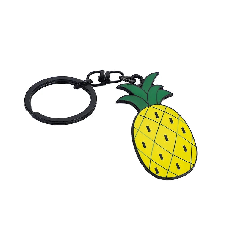 Personalized Custom Logo Zinc Alloy  Metal Keyring 3D Fruit Cartoon Anime Pineapple Enamel Keychain for Women Cute Key Tags