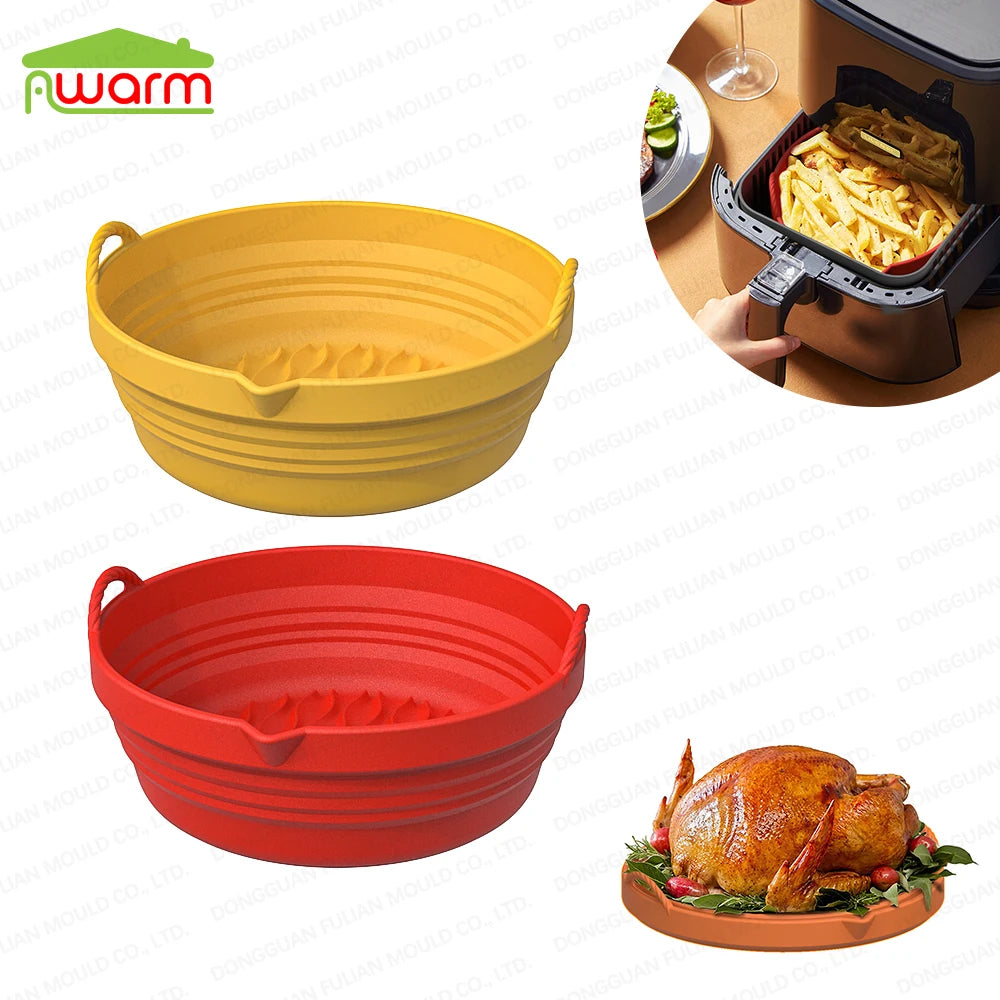 A3 New Design Collapsible Reusable Food Grade Silicone Bowl Pot for air Fryer Pot Tray Pan with Handles and Accessories