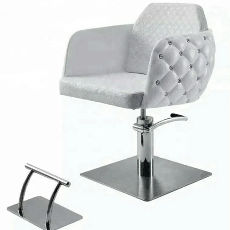 Light Luxury Diamond Decoration Barber Chair White Styling Full Set Furniture for Haircut Salon Swivel and Lifting Function